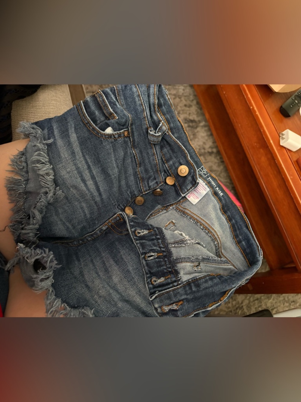 High-Waist Distressed Denim Shorts - Dark Wash